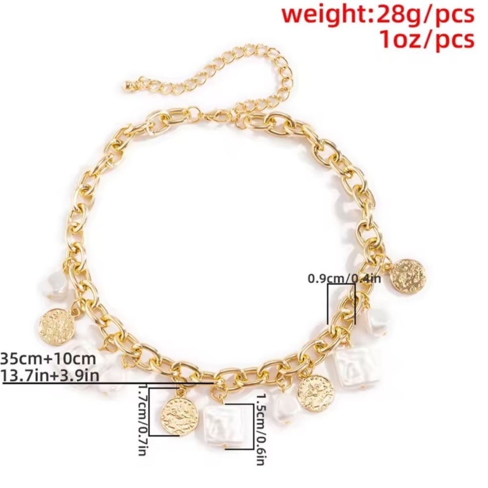 Anthropologie Gold Chain Necklace with White Pearl and Shell Charms - Picture 4 of 6